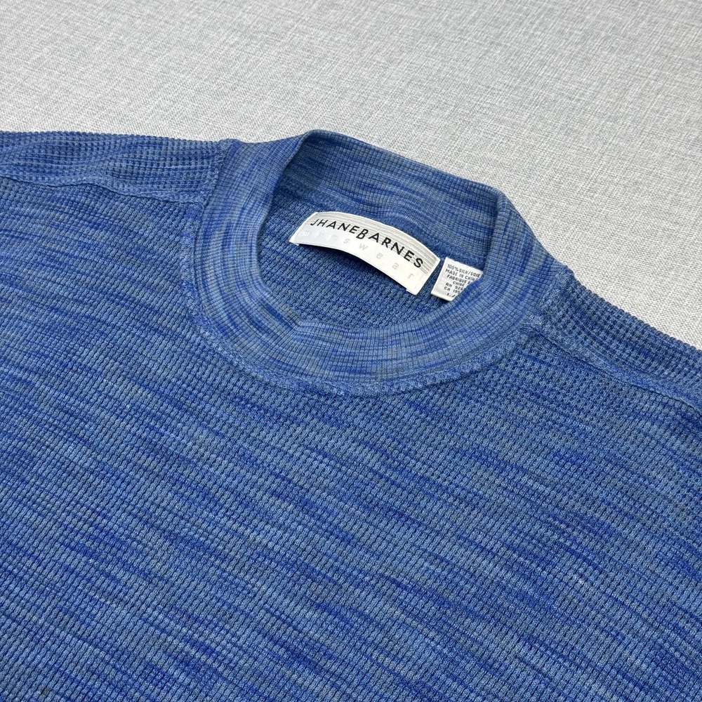 Jhane Barnes Silk T-Shirt Mens Large Blue Striped Crew Neck Short Sleeve